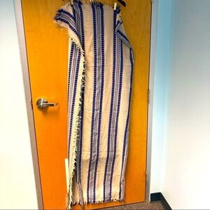 ARITZIA WILFRED Cream & Blue Striped Blanket Scarf 100% Wool  Thin NWOT